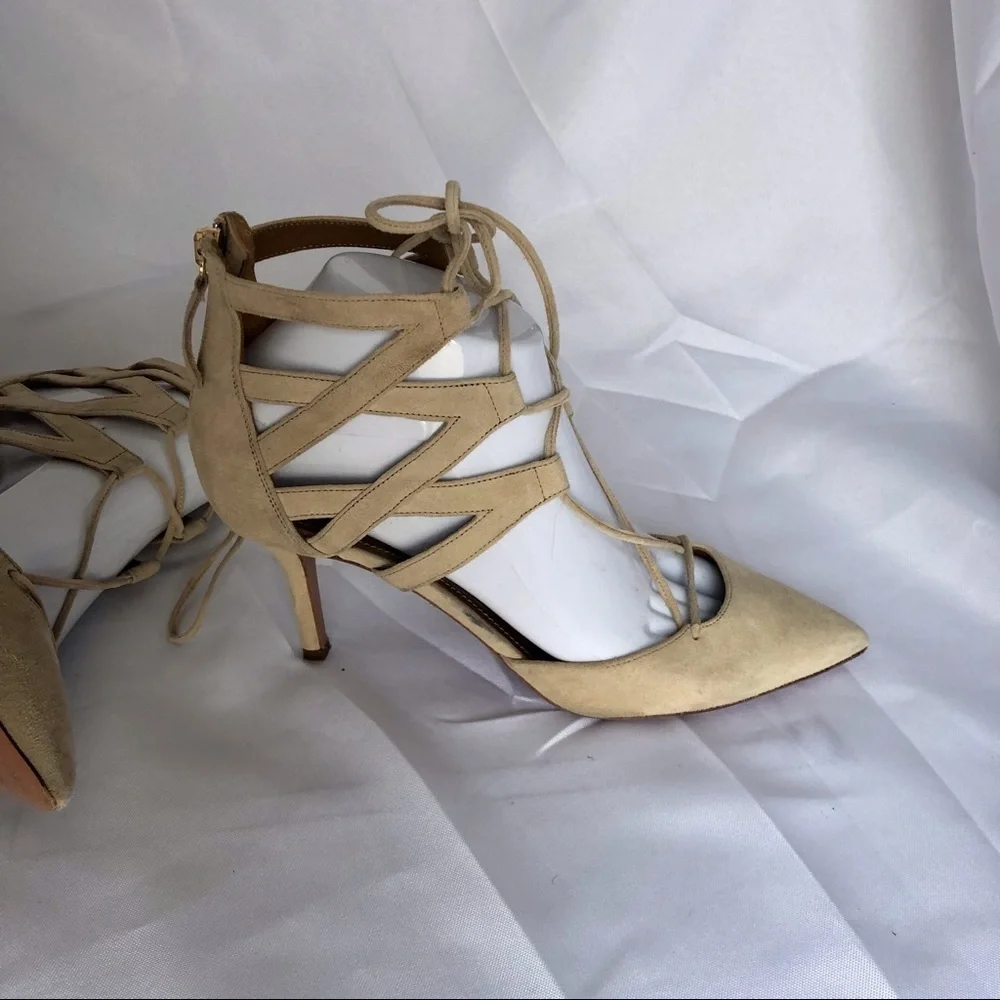 Aquazzura Beige Suede Belgravia Sandals High Heel Size 7.5
